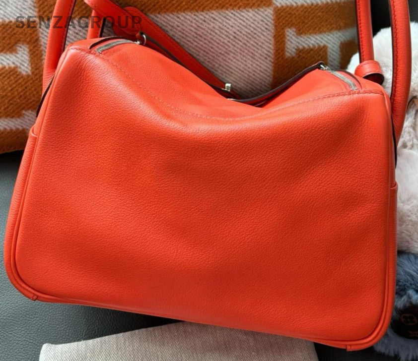 Hermes Lindy26 Shoulder Bag Orange Silver Used Women Classic Designer