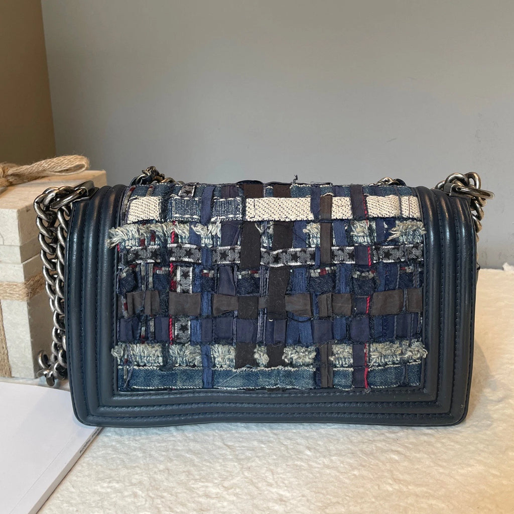 Chanel Leboy Chain Shoulder Bag Crossbody Blue Silver Women Classic Fashion