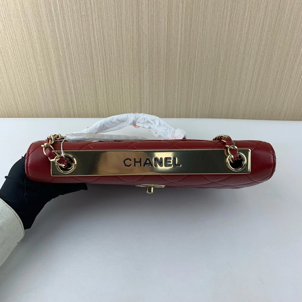 Chanel Classic Flap Accordion Shoulder Bag Red Lambskin