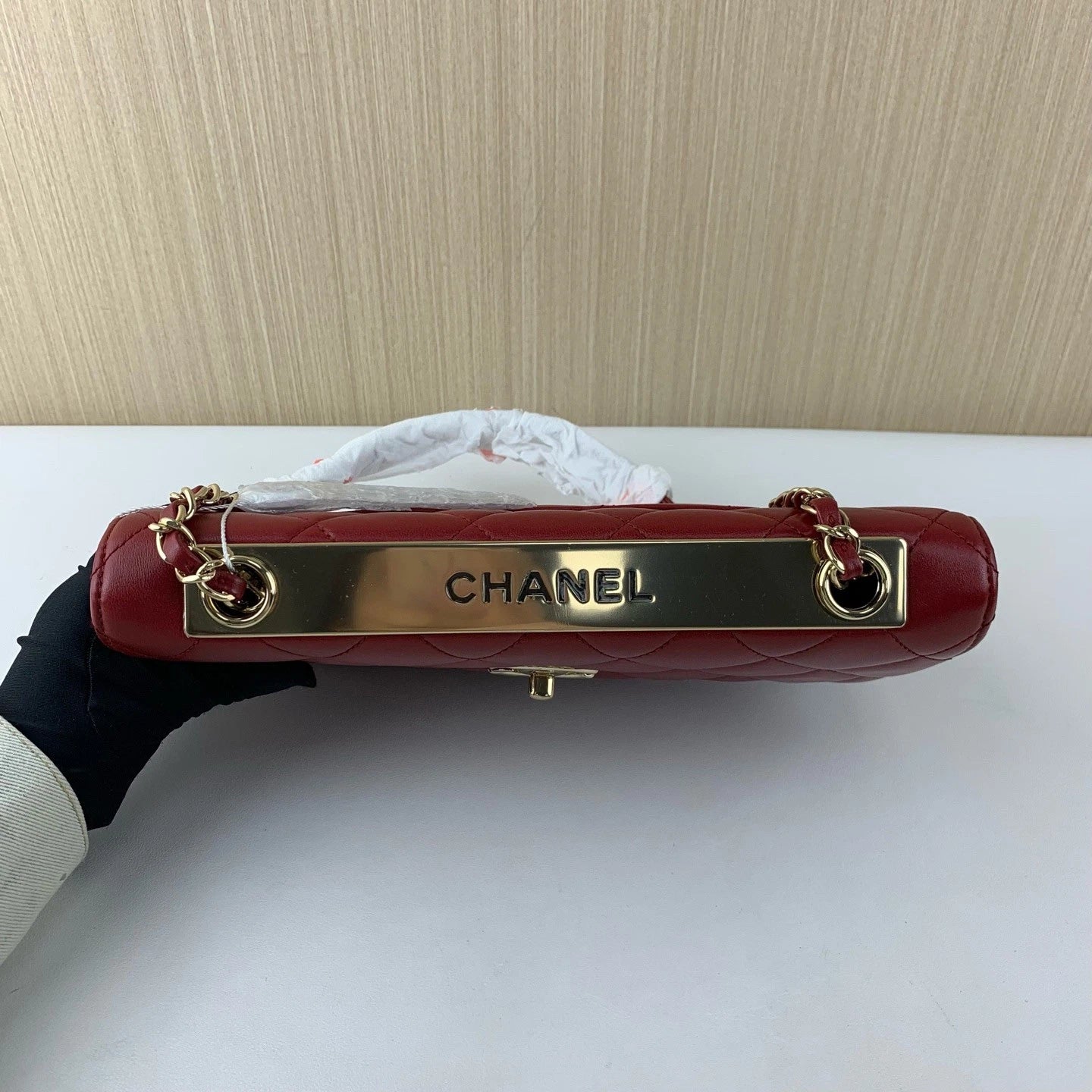 Chanel Classic Flap Accordion Shoulder Bag Red Lambskin