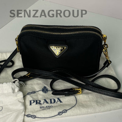 Prada Nylon Mini Camera Bag Black Gold Shoulder Crossbody Classic Women