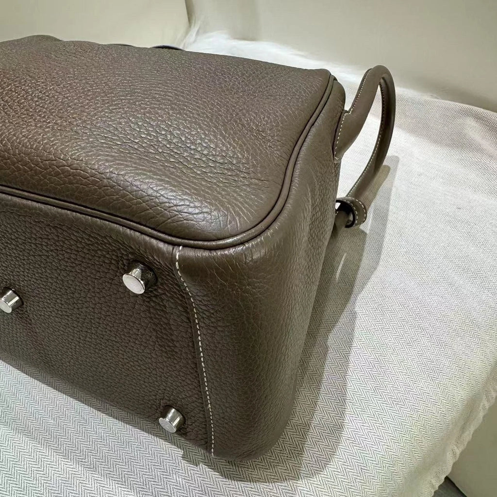 Hermes Lindy26 Grey Silver Hardware Leather Handbag For Women
