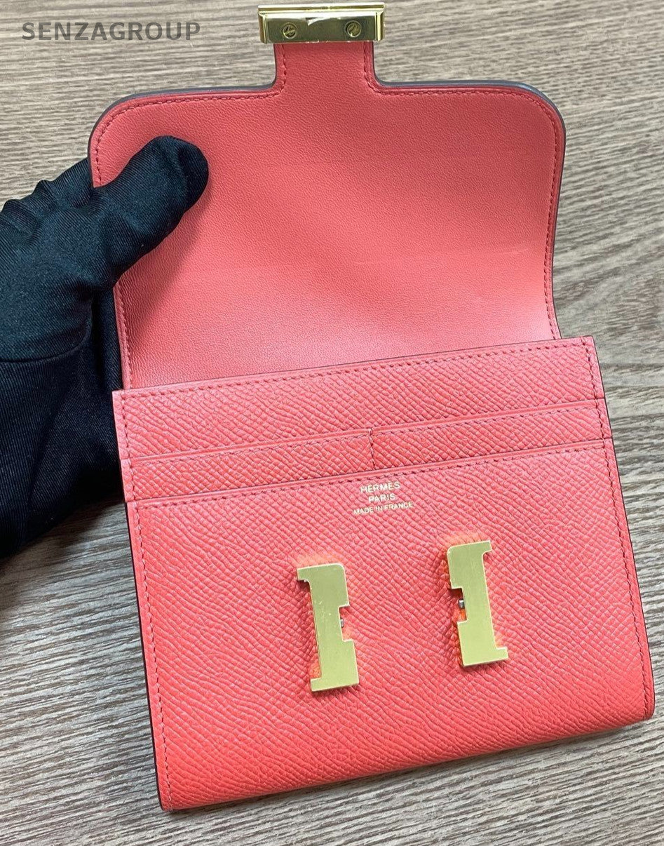 Hermès Epsom Leather Short Wallet Clutch Pink Women