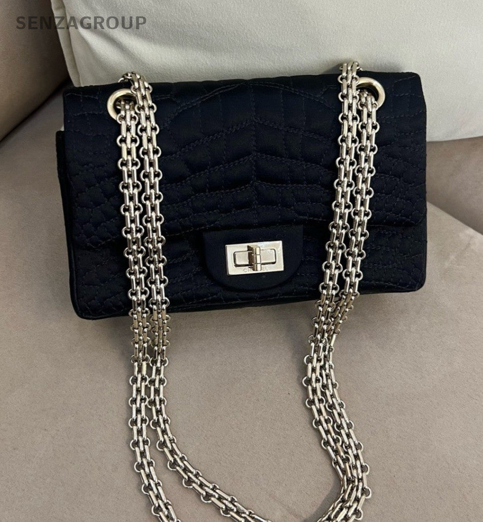 Chanel 2.55 Satin Alligator pattern Chain Shoulder bag Women Black
