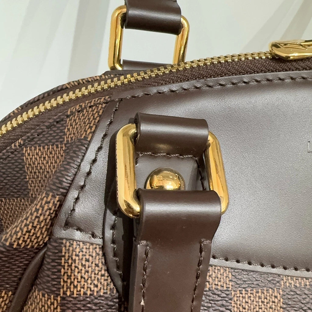 Louis Vuitton Logo Embossed Brown Leather Mini Dumpling Handbag For Women