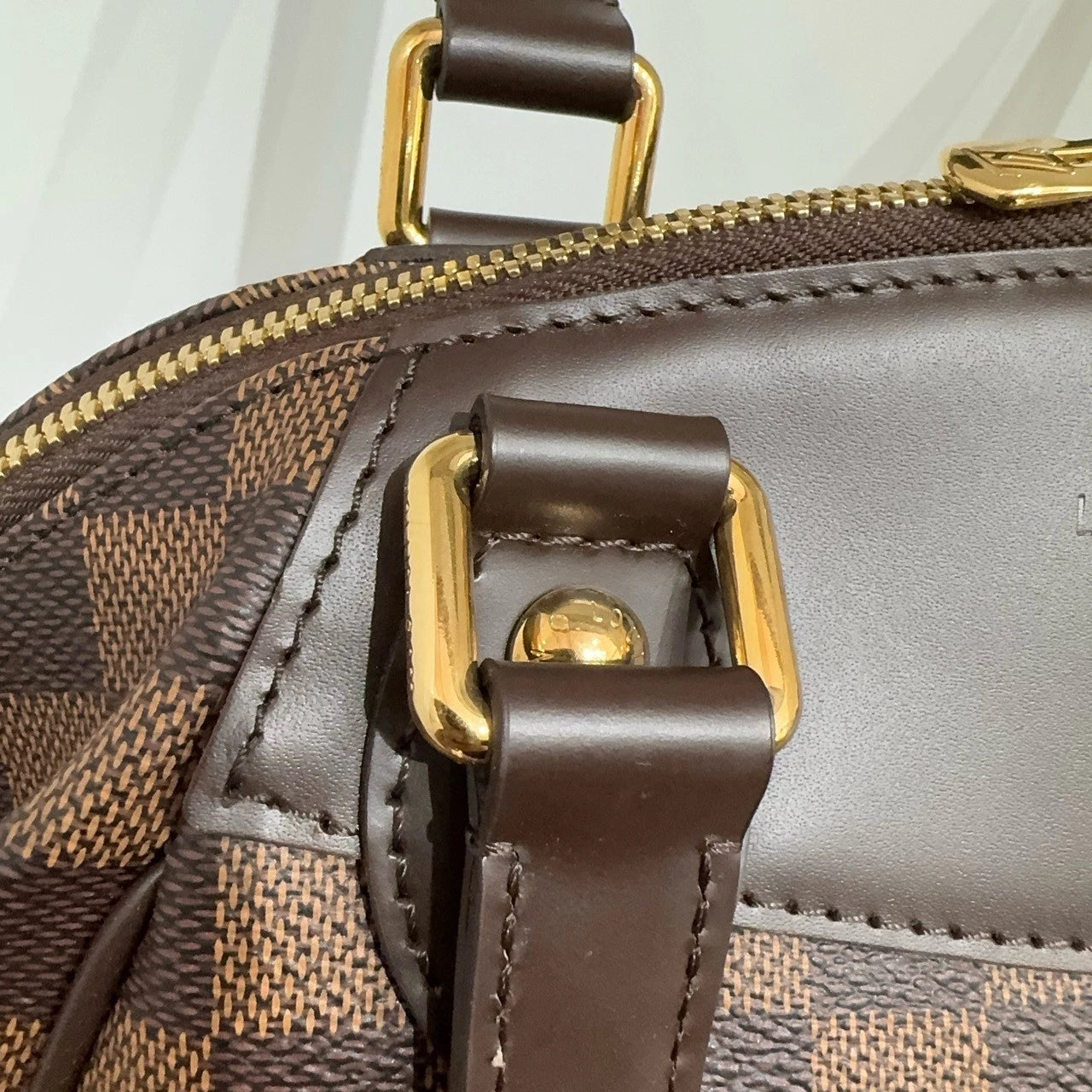 Louis Vuitton Logo Embossed Brown Leather Mini Dumpling Handbag For Women