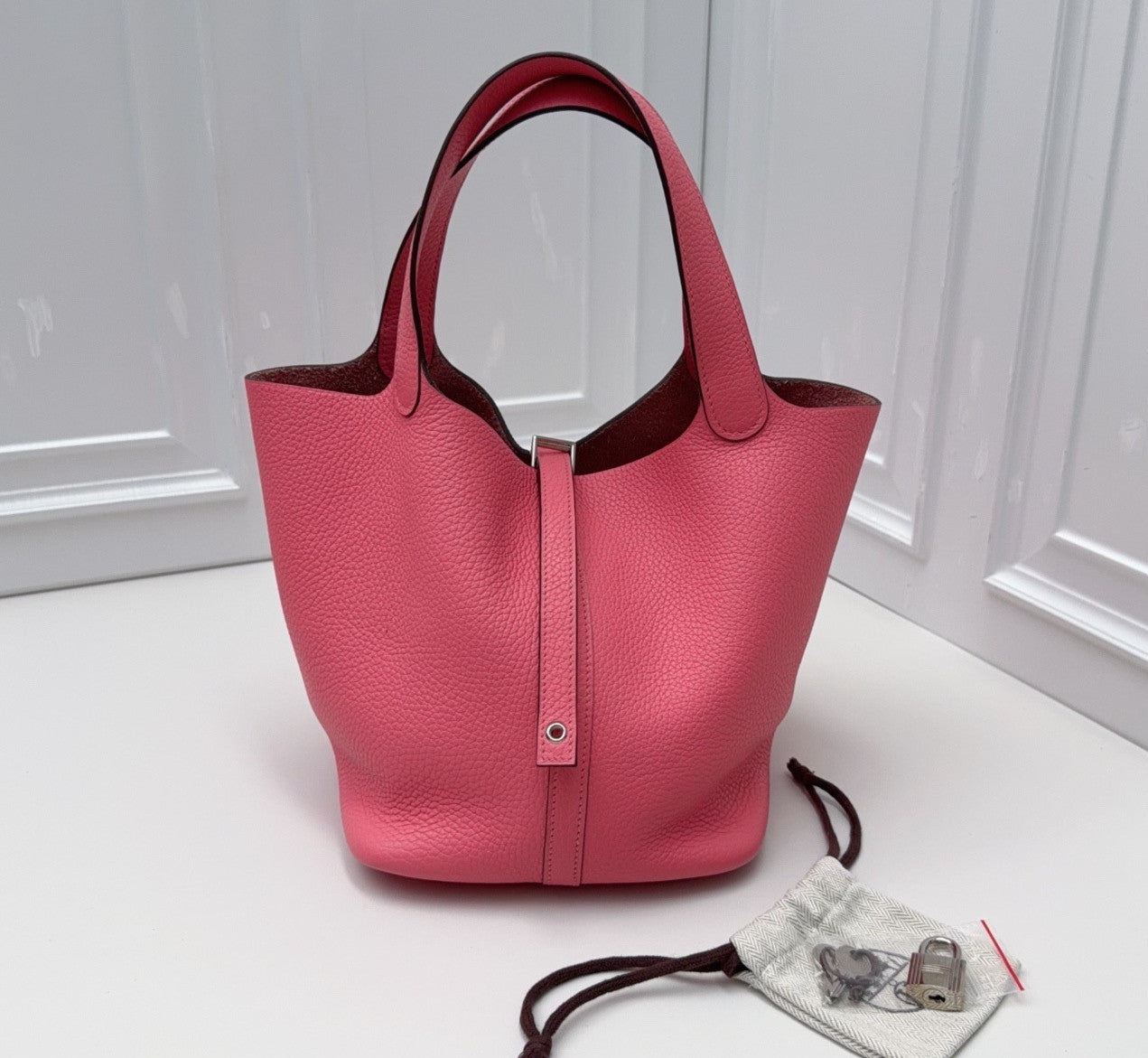 Hermes Picotin22 Top Handle Bag Shoulder Bag Pink Silver Women Classic Fashion
