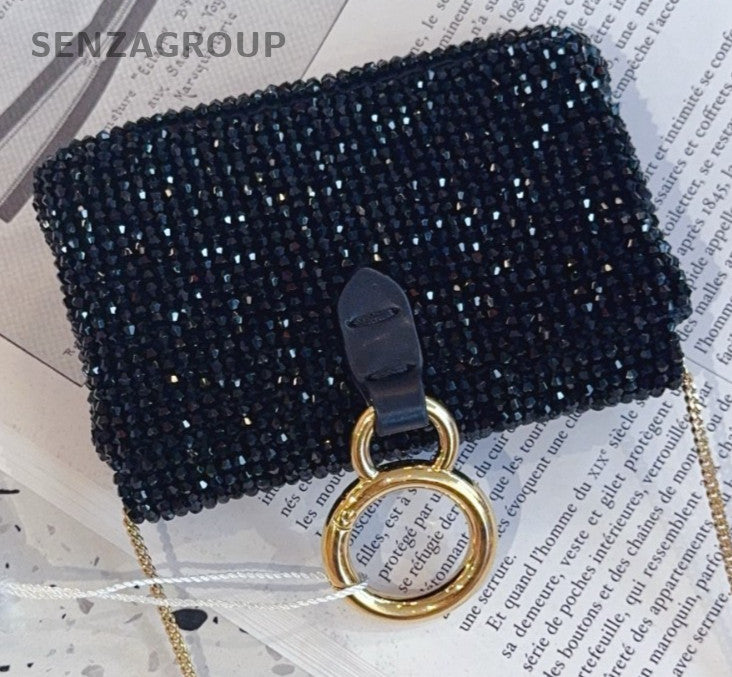 Fendi nano baguette Black beaded string Purse Chain Shoulder bag Crossbody