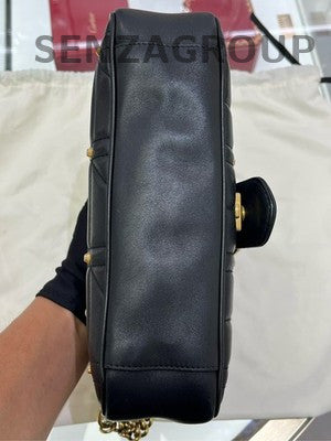 Gucci Marmont 26 Black Gold Pearl Chain Shoulder Crossbody Bag Medium
