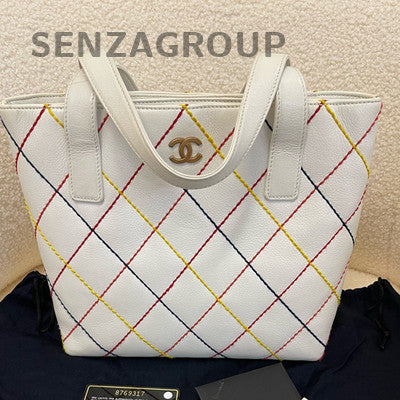 Chanel Vivienne Handbag White Gold Women Classic Quilted Pattern