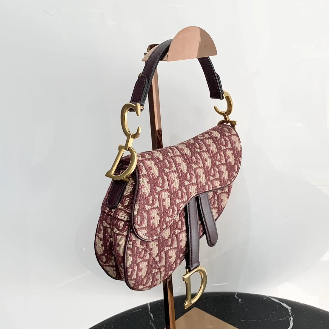 Christian Dior Oblique Red Shoulder Bag Gold Hardware Women Classic S