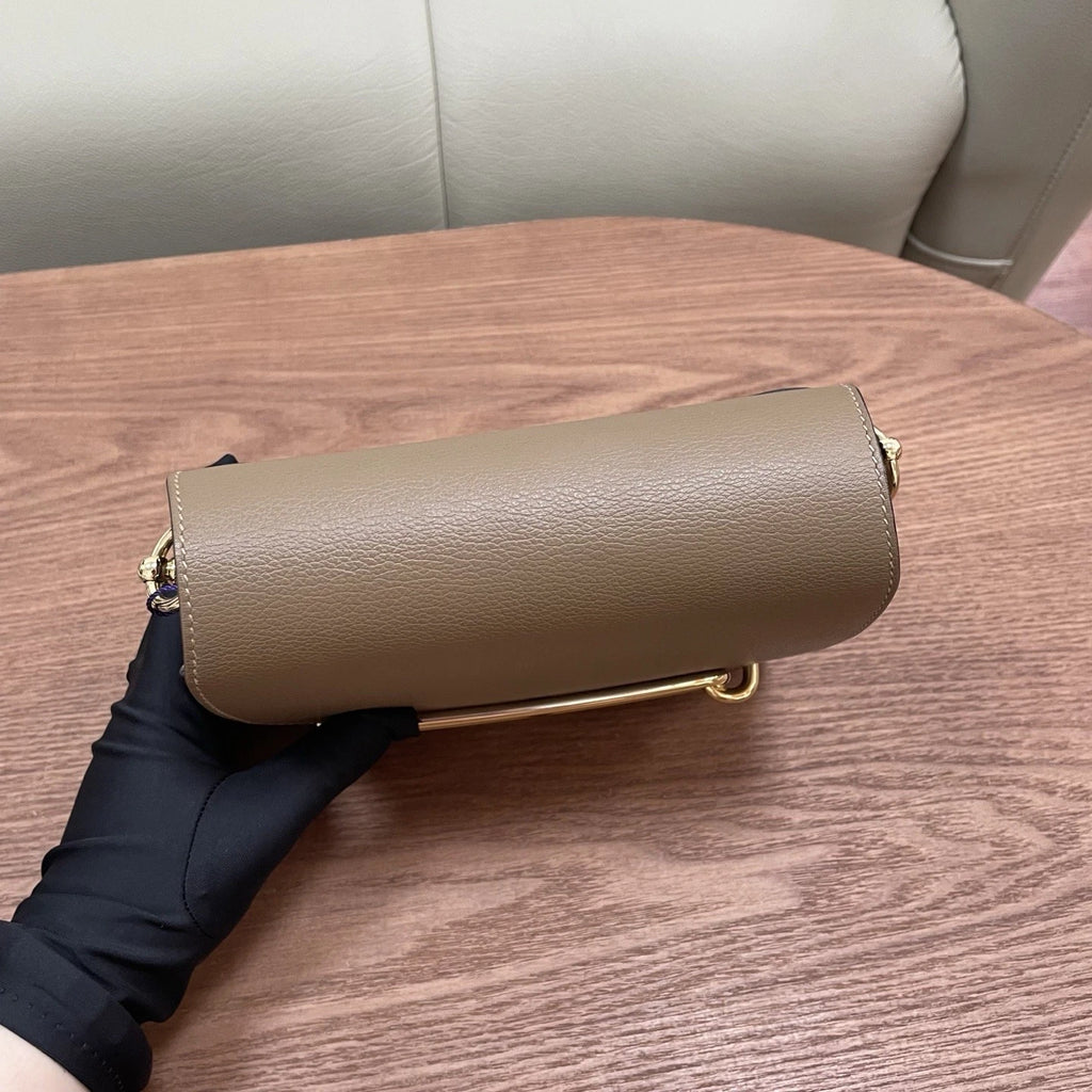 Hermes Roulis19 Evercolor Leather Shoulder Crossbody Gray Gold Women Classic
