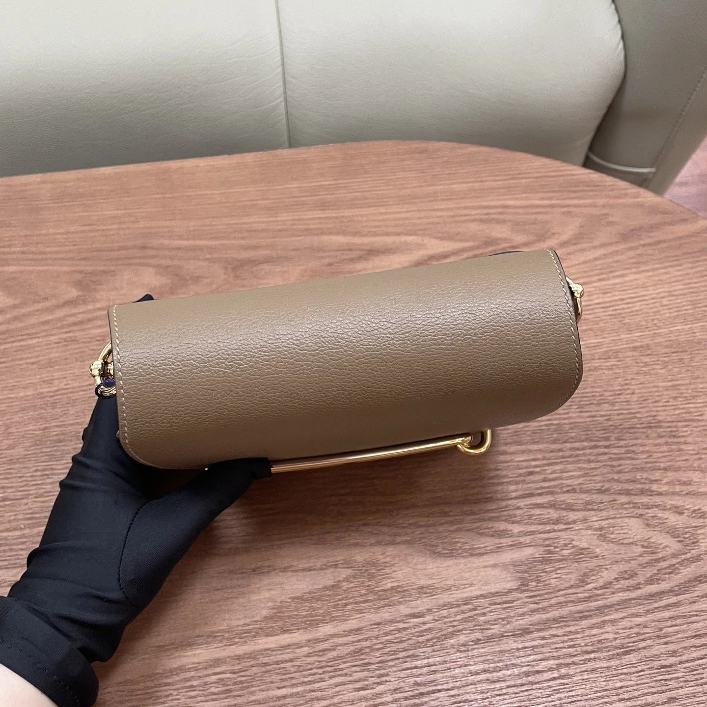 Hermes Roulis19 Evercolor Leather Shoulder Crossbody Gray Gold Women Classic