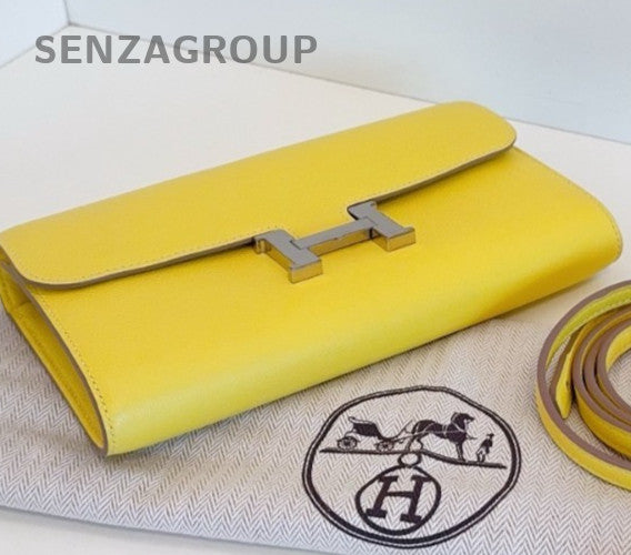 Hermes Constance To Go 2Way Shoulder Bag Crossbody Yellow Silver Women Designer