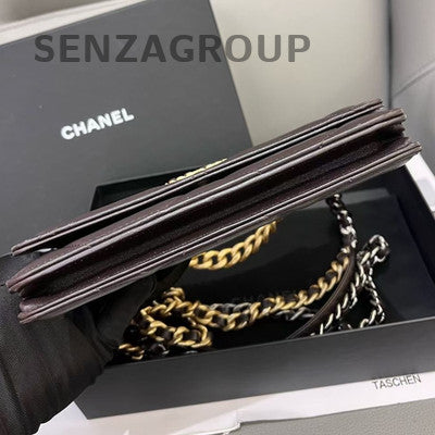 Chanel 19 Bag WOC Brown Gold Quilted Chain Crossbody Shoulder Bag
