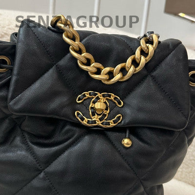 Chanel 19 Bag 24C Black Gold Chain Backpack Quilted Women's Fashion