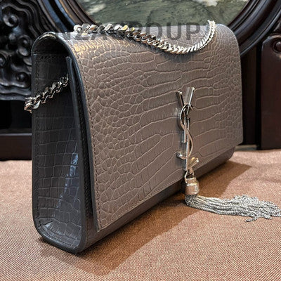 Saint Laurent Kate Medium Chain Bag with Tassel in Grey Silver