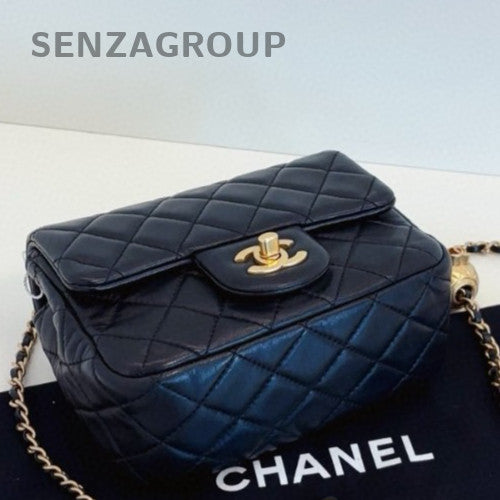 Chanel Classic Flap Chain Shoulder Bag Crossbody Black Gold Women Diamond