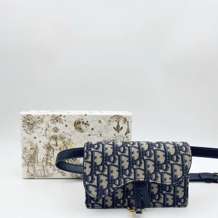 Dior Saddle Monogram Canvas Blue Shoulder Bag Excellent
