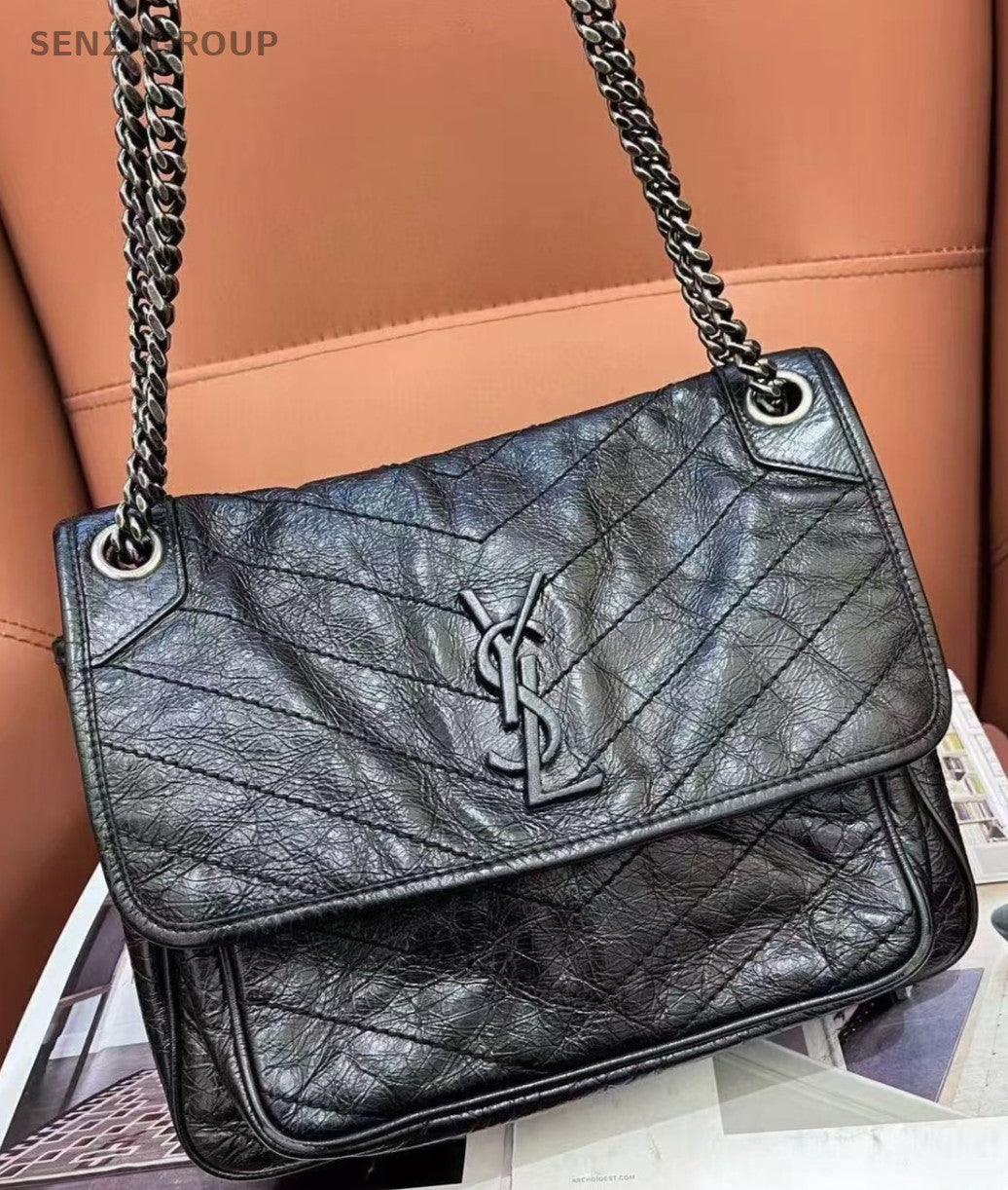 Saint Laurent Niki MM Chain Shoulder Bag Black Used Women Classic Fashion