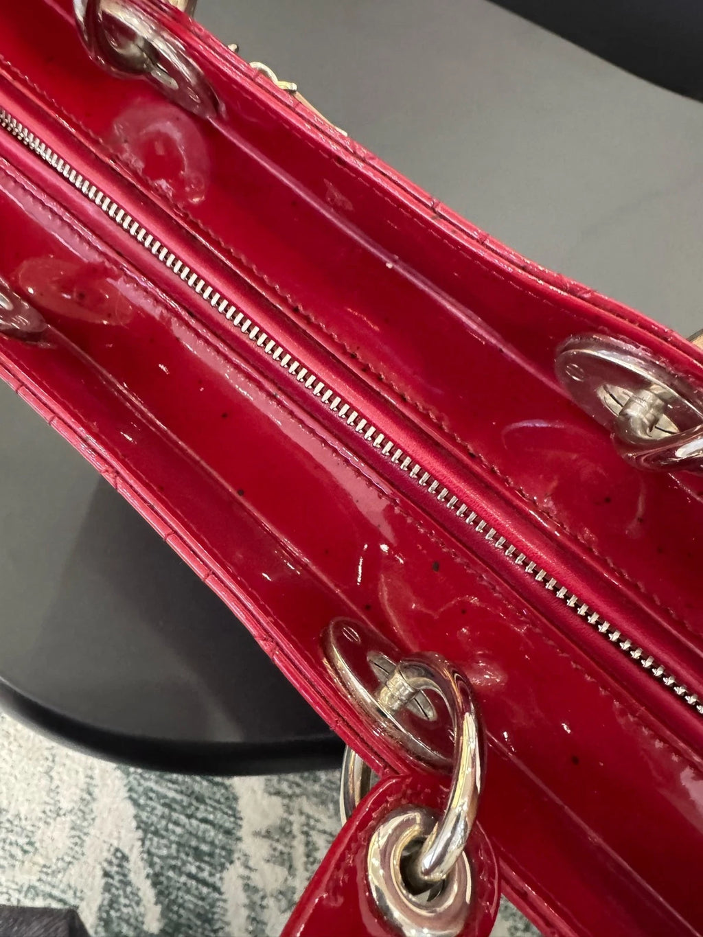Dior Red Patent Leather 7-grid Lady Dior Handbag For Women