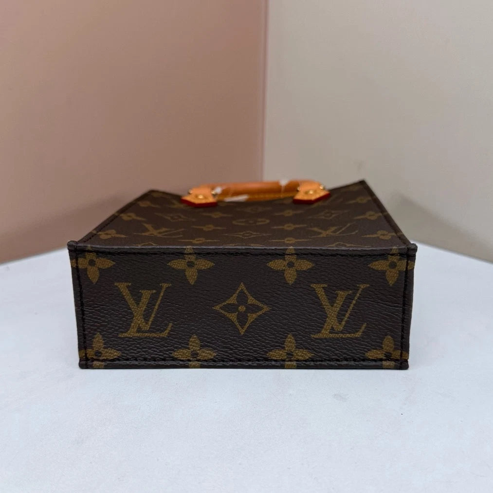 Louis Vuitton Petit Sac Plat Mini Monogram Top Handle Bag Brown Gold Women