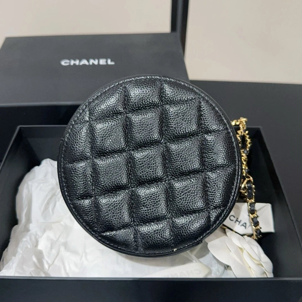 CHANEL Coco Black Gold Leather Round Shoulder Crossbody For Women