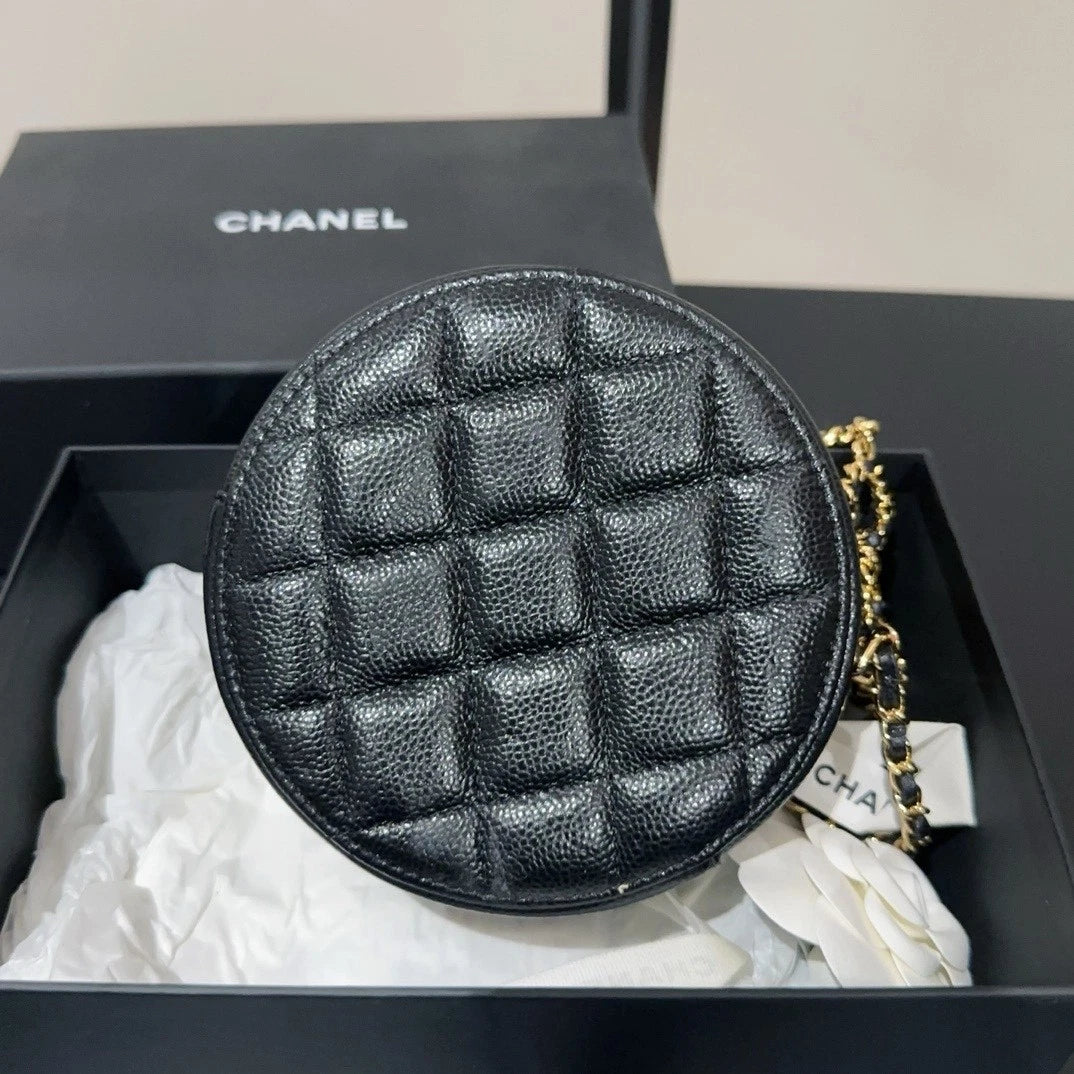CHANEL Coco Black Gold Leather Round Shoulder Crossbody For Women