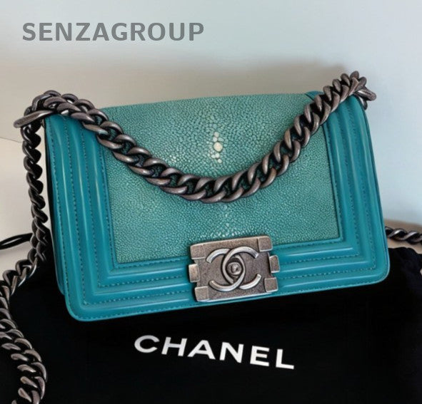 Chanel Leboy PM Chain Shoulder Bag Green Silver Women Classic Designer Fashion
