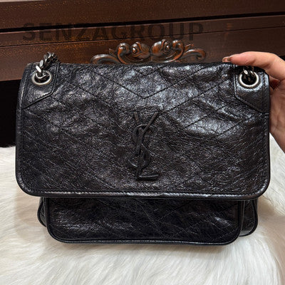 Saint Laurent YSL Niki Medium Black Silver Chain Shoulder Bag