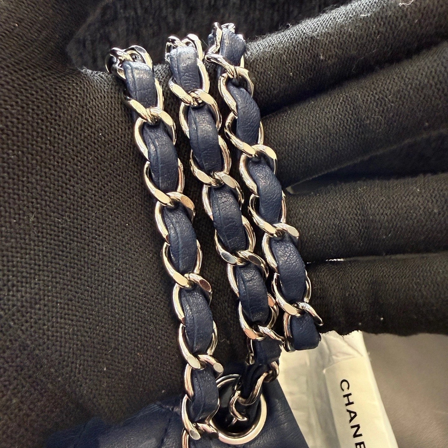 Chanel Classic Flap Lambskin Chain Crossbody Blue Silver Diamond Women Fashion