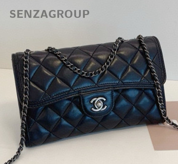 Chanel Classic Flap Chain Diamond Black Silver Shoulder Bag Crossbody Women