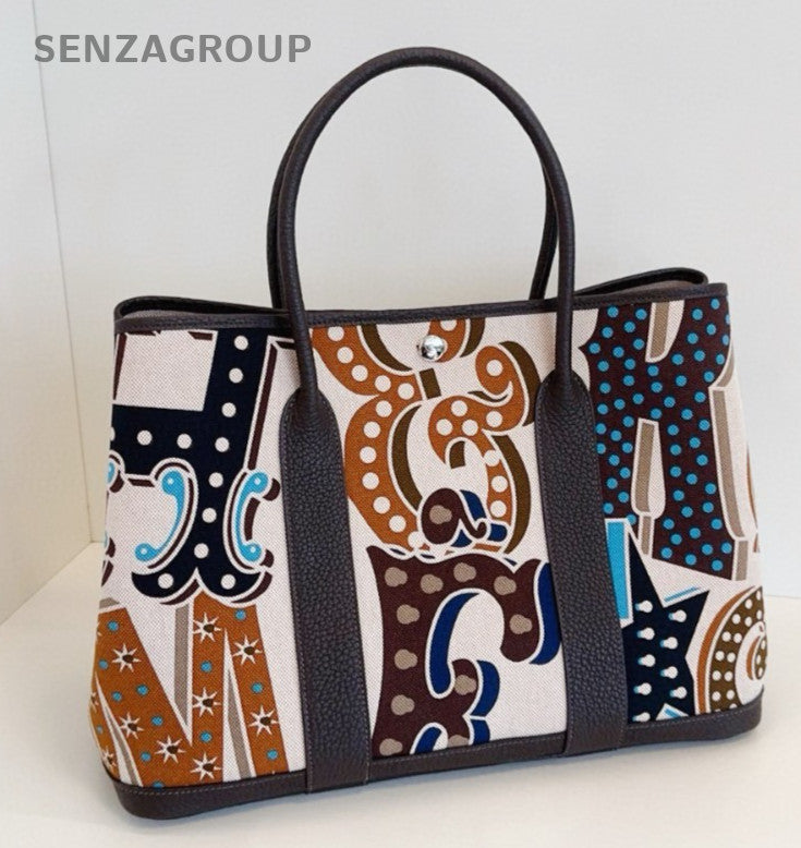 Hermes Garden Party36 Graffiti-Painted Bag Top Handle Bag Black Silver Women