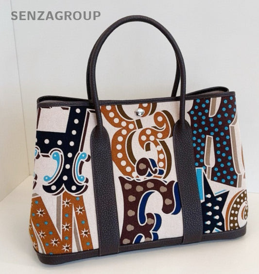 Hermes Garden Party36 Graffiti-Painted Bag Top Handle Bag Black Silver Women