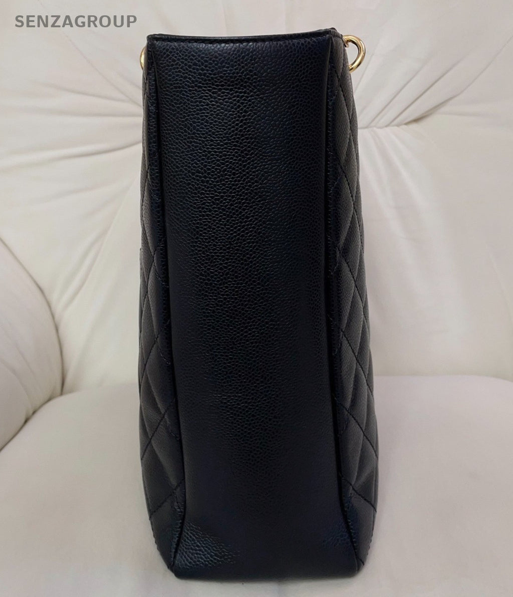 Chanel GST Chain Calfskin Shoulder Bag Black Gold Used Women Diamond Classic