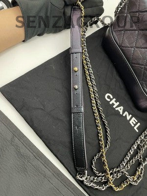 Chanel Gabrielle Small Chevron Chain Shoulder Crossbody Bag Black Gold