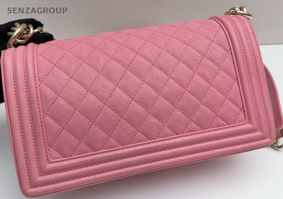 Chanel Leboy Calfskin MM Chain Shoulder Bag Pink Gold Used Women Classic