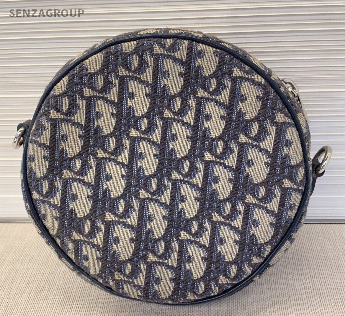 Christian Dior Oblique Round Bag Crossbody Blue Silver Used Women Classic