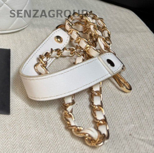 Chanel Diamond 2Way Top Handle Bag Chain Crossbody White Gold Women Classic