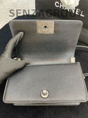 Chanel Black Calfskin Vintage Silver Boy Bag Small Chain Shoulder Bag