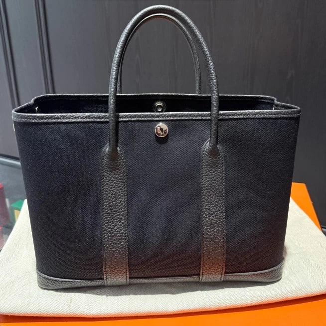 Hermes Garden Party 30 Tote Shoulder Bag Black Gold Women Fashion D