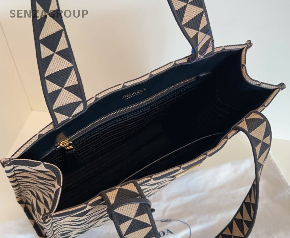 Prada Symbole Tote Shoulder Bag Brown Gold Unisex Adults Classic