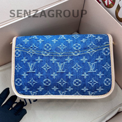 Louis Vuitton Denim Monogram Baguette Shoulder Bag Blue Gold Hardware