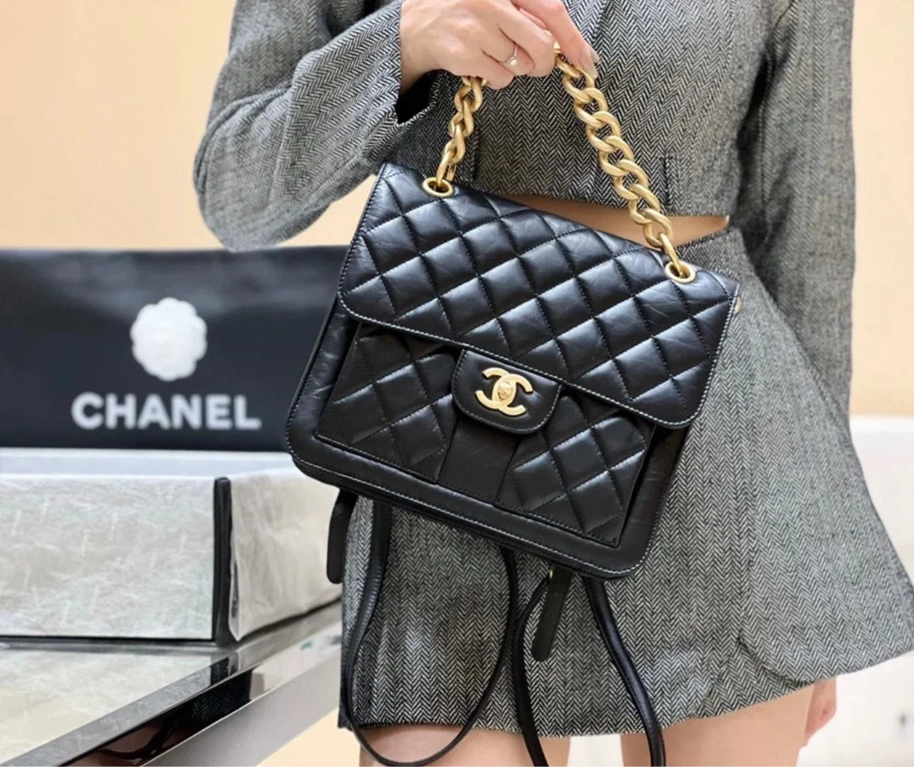 CHANEL Vintage Calfskin Backpack Handbag For Women