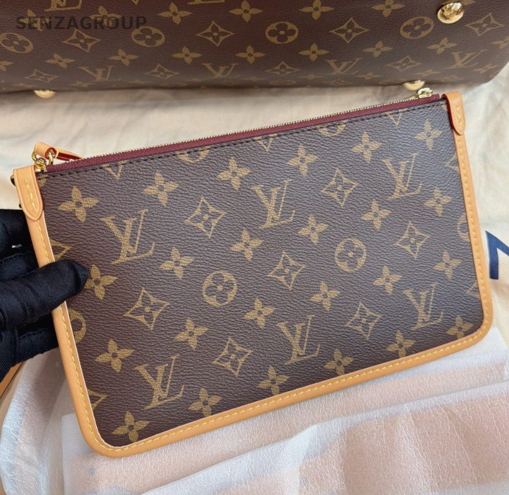 Louis Vuitton Carryall MM Monogram Shoulder Bag Crossbody Brown Gold Used Women