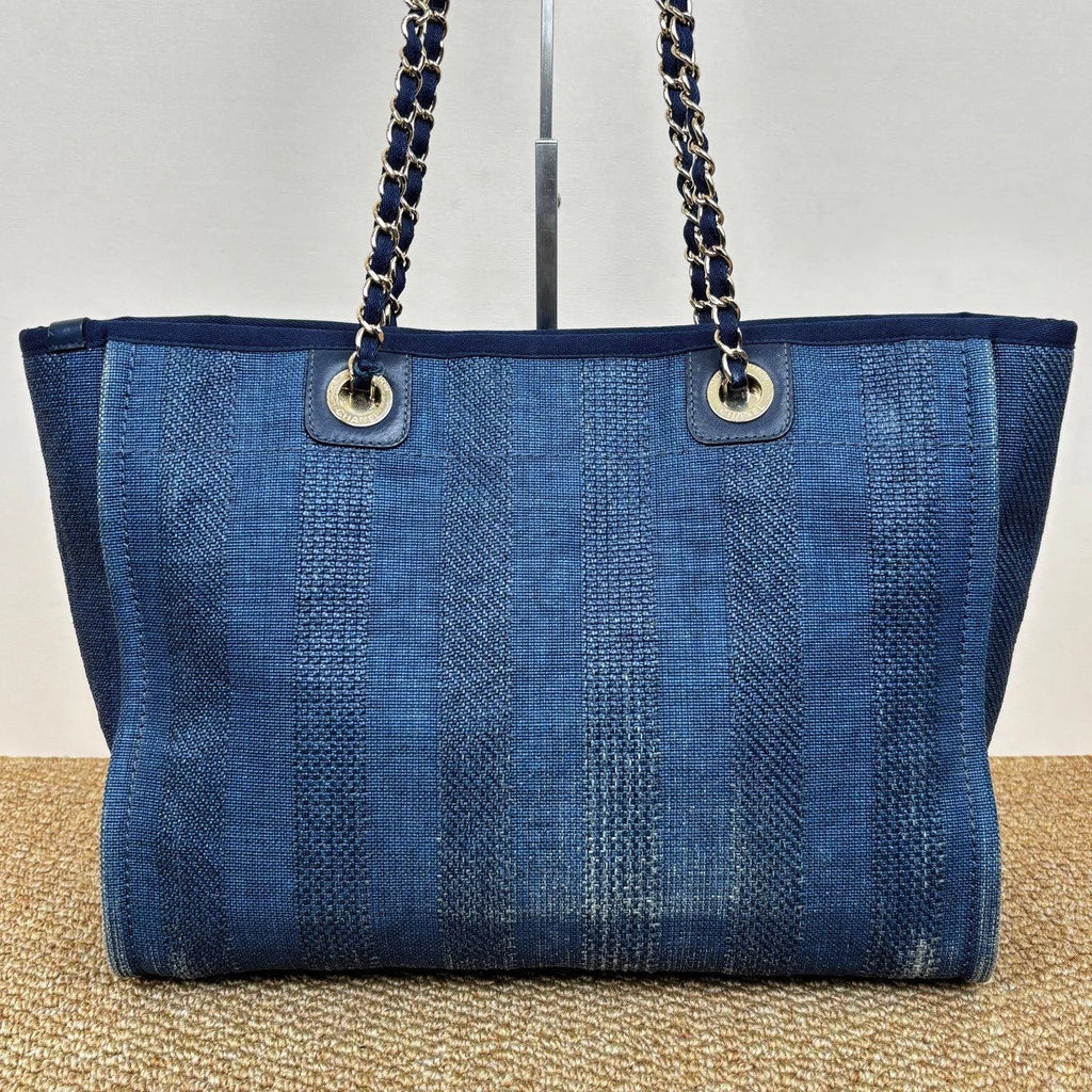 Chanel Beach Bag Chain Shoulder Bag Blue Silver Used Women Classic
