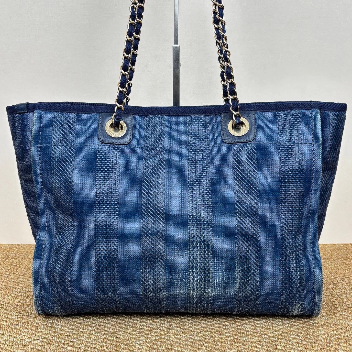 Chanel Beach Bag Chain Shoulder Bag Blue Silver Used Women Classic