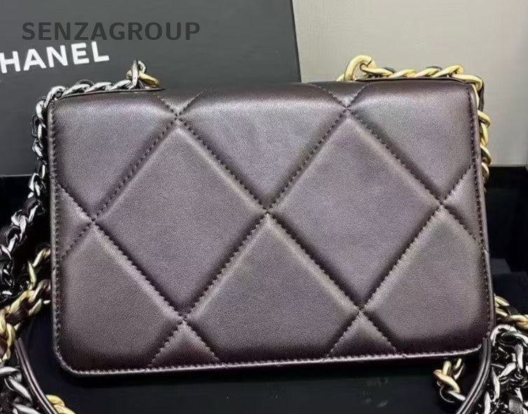 Chanel 19 WOC Chain Diamond Handbag Crossbody Chocolate Brown Gold Women Classic