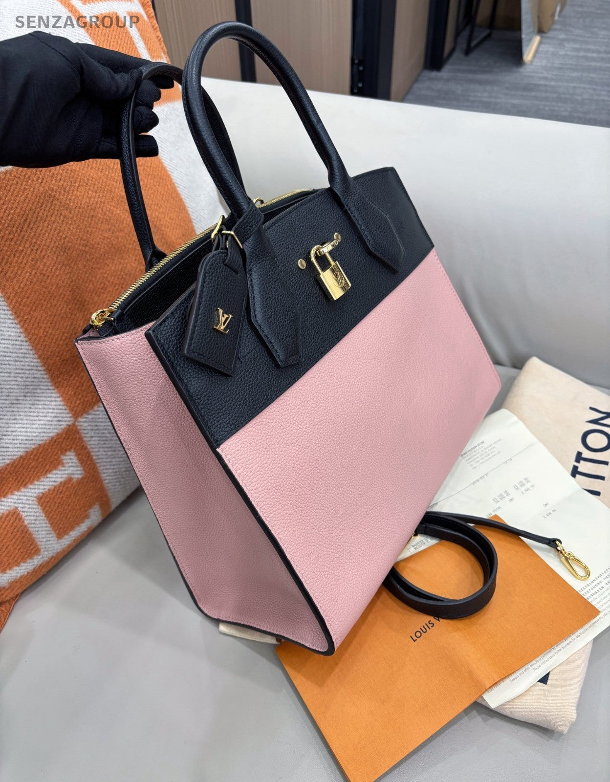 Louis Vuitton City Steamer Top Handle 2way Shoulder Handbag Pink Black Women