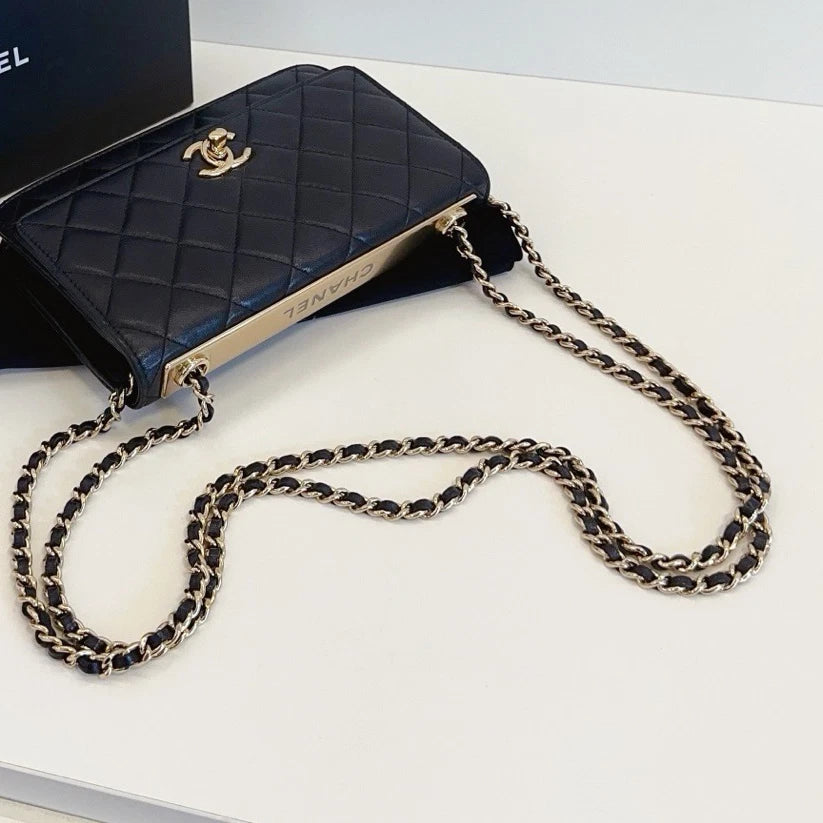 Chanel Trendy CC WOC Chain Shoulder Crossbody Black Gold Women Classic